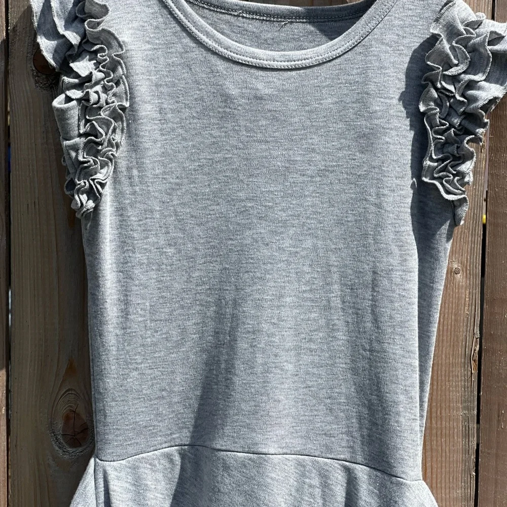 Lemon Loves Lime Gray Ruffles Dress And Bottoms Set